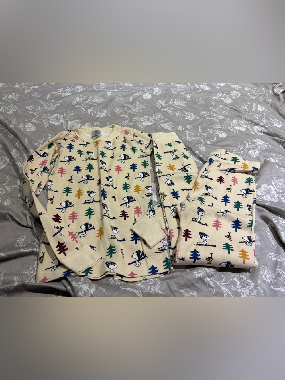 Hanna Andersson Snoopy ivory winter holiday ski long sleeve pjs 8